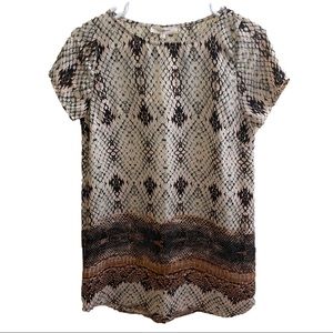 Olivaceous Animal Skin Print Snakeskin Print Short Sleeve Blouse Size S